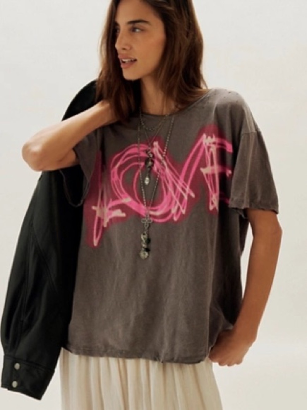 Magnolia Pearl Gray Tee with Hot Pink 'LOVE' Graphic